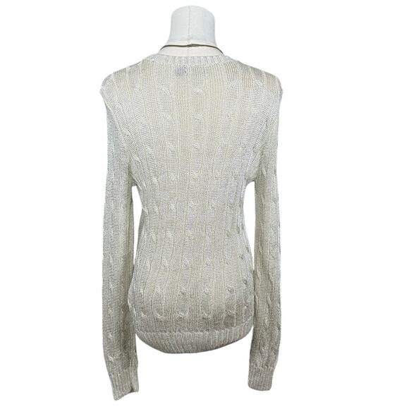 Polo Ralph Lauren Metallic Gold Cable Knit Crewneck Sweater Cotton Blend | Large - Picture 4 of 12